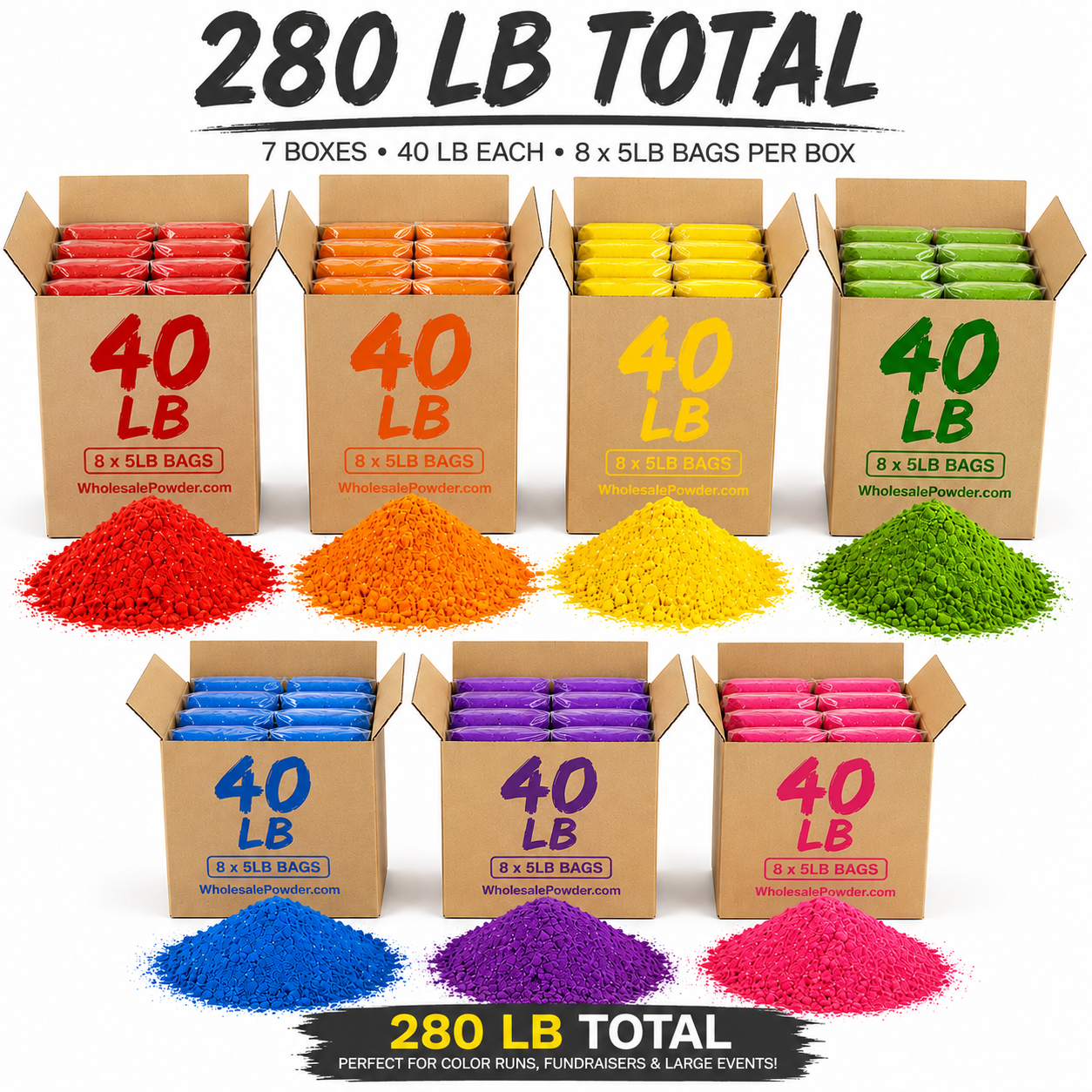 280lb Bulk Color Powder – 7 Boxes (56 Bags)